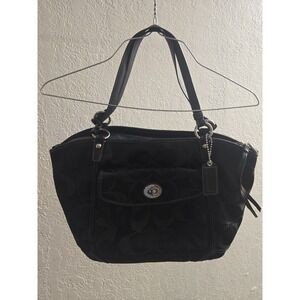 Coach 2008 Leah Black & Grey Signature C Jacquard Turn Lock Satchel Shoulder Bag